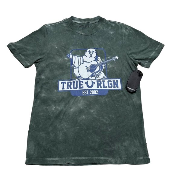 True Religion Mens Size S Buddha Logo Graphic Tee Balsam Green Tie‎ Dye T-Shirt - Picture 4 of 8